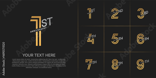 Anniversary logo type set with double line number. gold and silver color can be use special moment