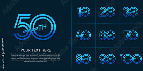 Anniversary set design with double line number. blue color for celebration event