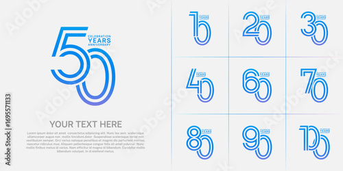 Anniversary set design with double line number. blue color for celebration event