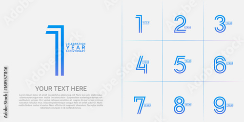 Anniversary set design with double line number. blue color for celebration event