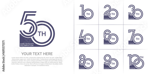 Anniversary set design with double line number. purple color for celebration event