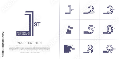 Anniversary set design with double line number. purple color for celebration event