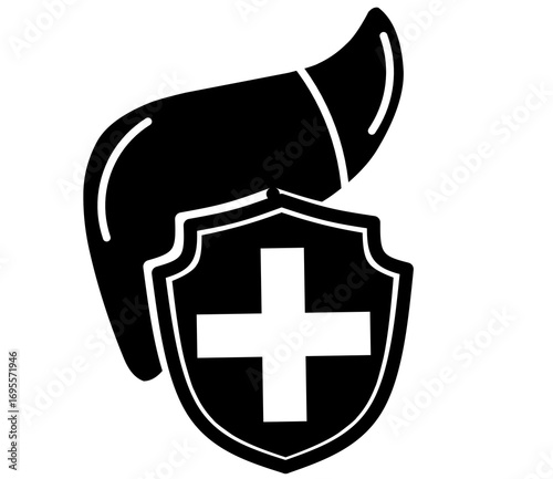 A black icon showing a human liver behind a shield with a white medical cross, symbolizing liver health and protection. Perfect for medical content, healthcare education, liver disease awareness, and 