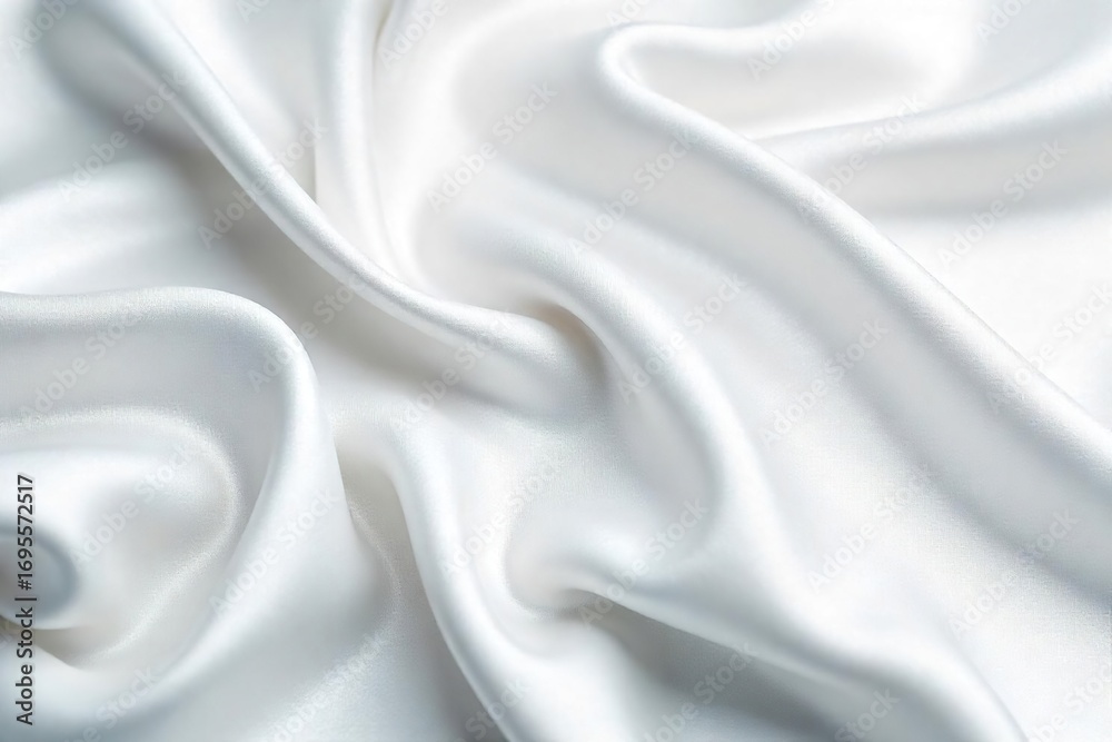Fototapeta premium Close-up shot of luxurious, flowing silk fabric in pure white, exhibiting exquisite texture and drape Perfect for fashion, textile, and luxury branding , backdrop, detail, unbleached