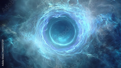 AI-guided breathwork session visualized with glowing pulse rings around user icy blue and misty whites