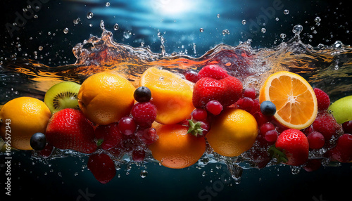 fruits with background in water