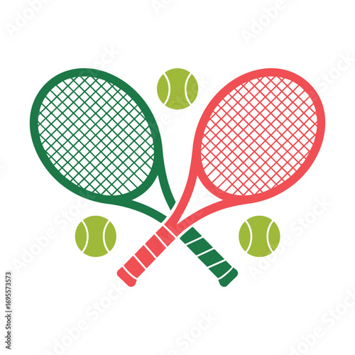 Crossed Tennis Rackets with Tennis Balls Icon Set Keywords: tennis, sport, racket, ball, game