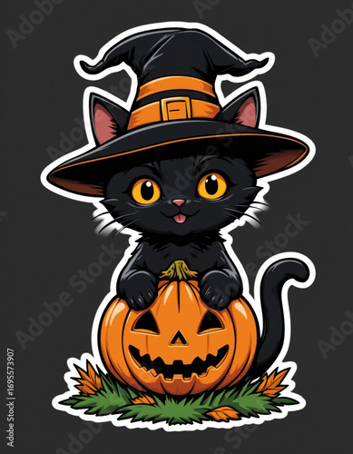 halloween black cat with Pumpkin for T-shirt