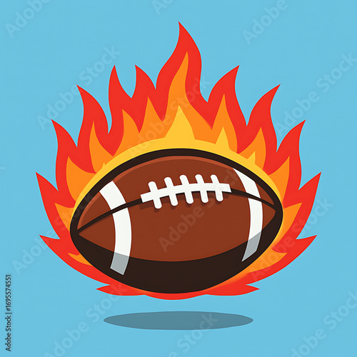 Flaming American football icon on a blue background, a powerful symbol of sports passion, energy, and competitive gameplay