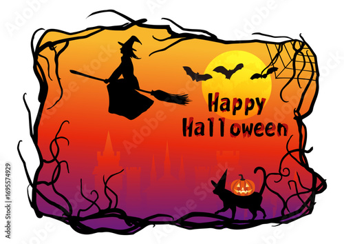 魔女と黒猫のハロウィンイラスト