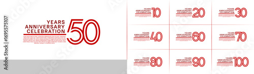 Anniversary logo set with double line number style. red color can be use for special moment