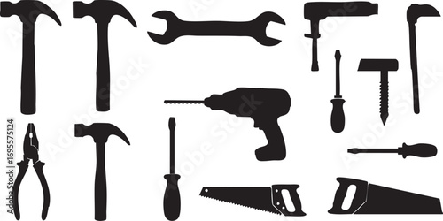Set of various tool silhouettes
