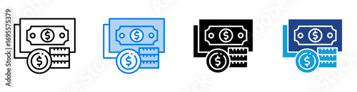 Money icon set multiple style collection