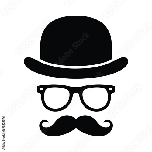 Classic gentleman silhouette with hat glasses and moustache