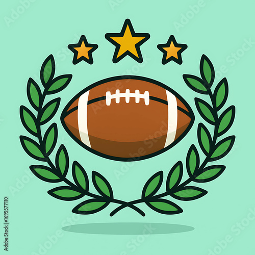 American Football Emblem with Stars and Laurel Wreath - Sports Achievement and Victory Concept