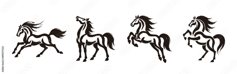 Obraz premium Chinese calligraphy stylized horse silhouette in motion