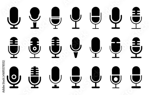 Collection of Diverse Microphone Icons for Audio and Recording Applications