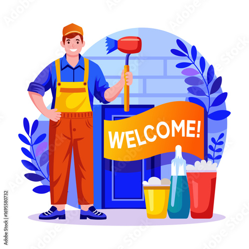 An illustration of janitor designed in flat style
