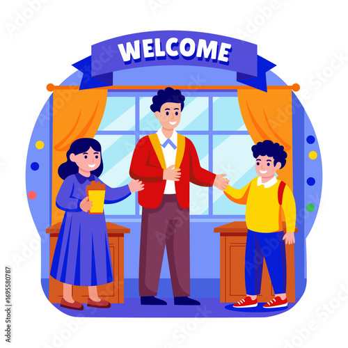 Flat style illustration denoting a family welcome scene
