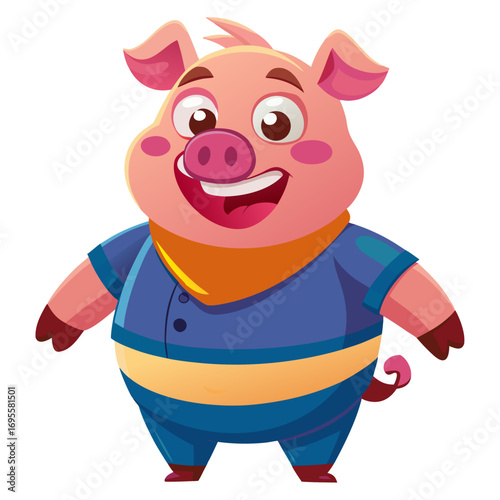 A colorful 3D render of a joyful, plump cartoon pig, with the focus on its round belly.