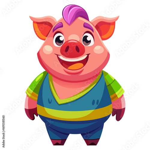 A vibrant 3D render of a cheerful, chubby pig cartoon character focusing on its stomach.