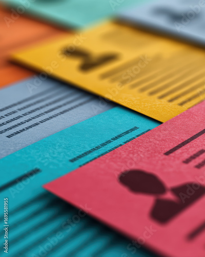 A vibrant array of business cards displaying various colors and styles, emphasizing identity and professional networking.