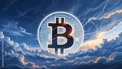 Bitcoin Cryptocurrency in Dramatic Sky