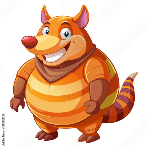 A vibrant 3D render of a cheerful, chubby Armadillo cartoon character focusing on its stomach.