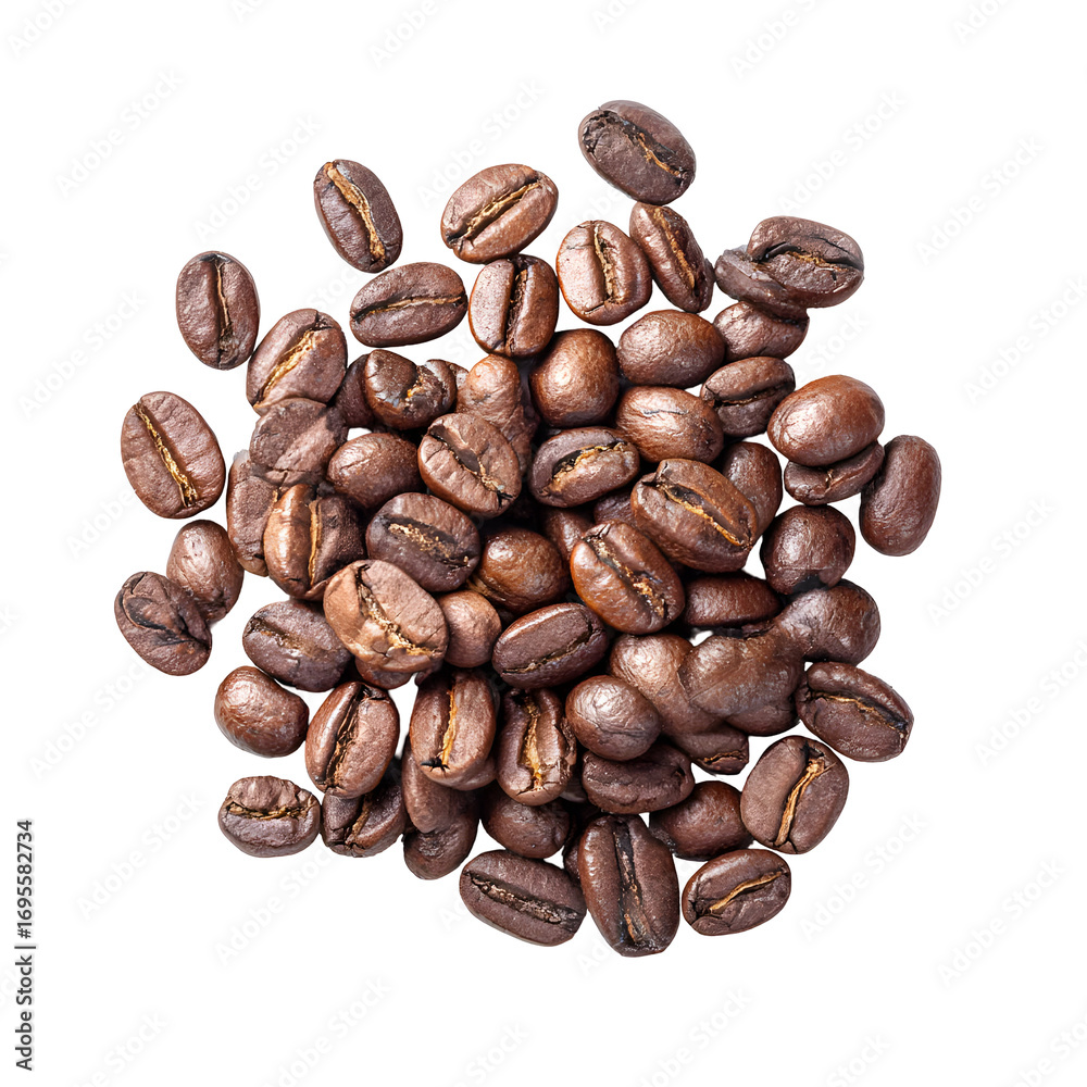 Naklejka premium Roasted coffee beans on a black background close up photography for food industry