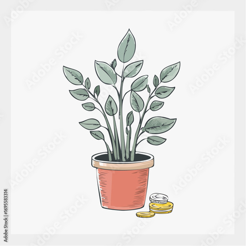 Watch your investment grow with this potted plant and gold coins, start saving today now