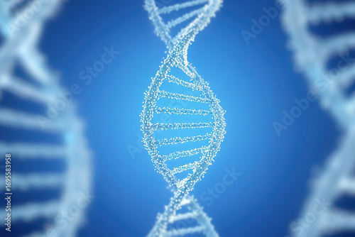 Abstract 3d rendering of a glowing blue dna double helix structure
