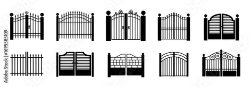Collection of Black Silhouette Gates and Fences in Various Designs