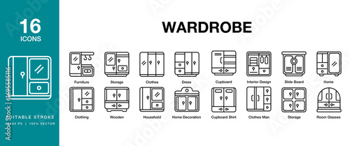Wardrobe icon set. Includes wardrobe, fashion, clothes, room, home, and More. Editable Stroke Icon Collection.