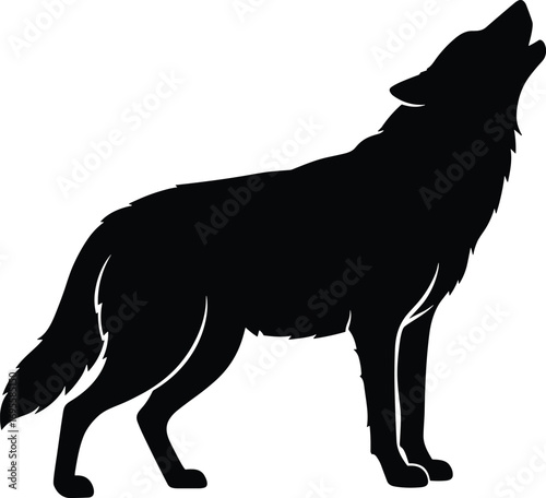 Howling wolf silhouette standing strong in wilderness nature scene, wild animal illustration design isolated on white background vector art