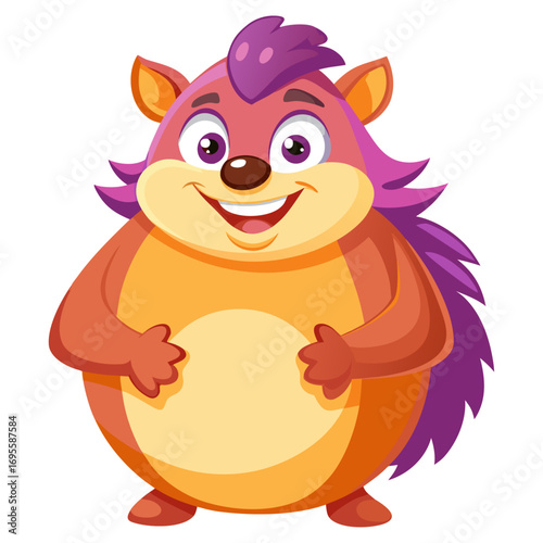 A vibrant 3D render of a cheerful, chubby Hedgehog cartoon character focusing on its stomach. 