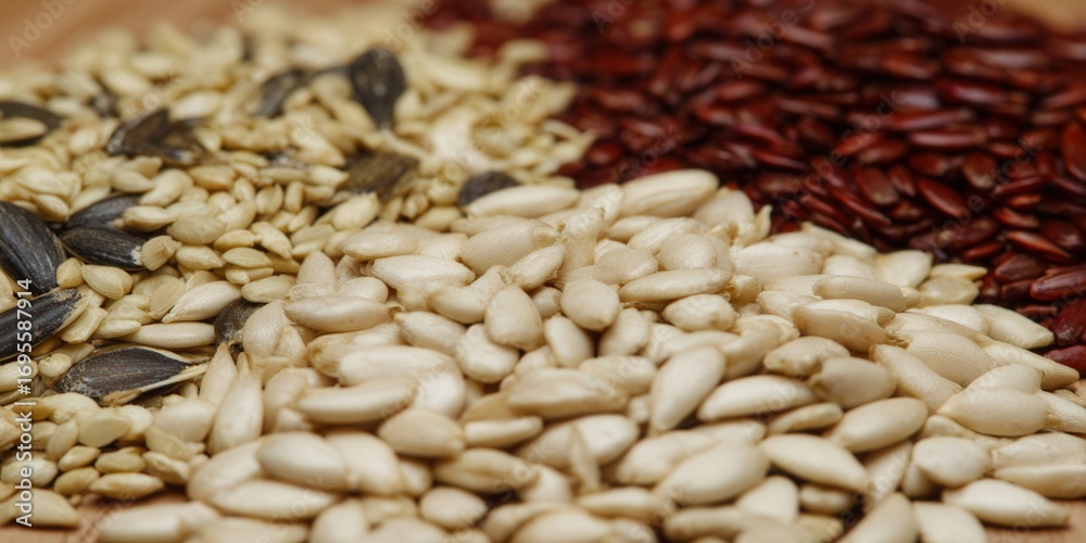 Obraz premium A vibrant assortment of various seeds, capturing their natural textures and colors.