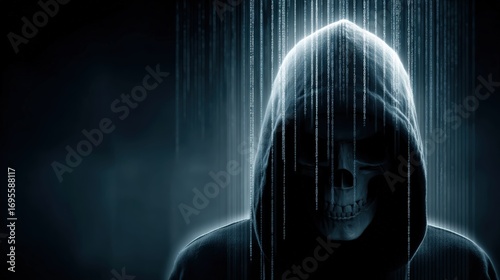 Mysterious Specter: A haunting portrayal of a spectral figure cloaked in darkness and drenched in a downpour, evoking a sense of foreboding and mystery. Generative Ai