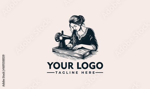 A skilled woman meticulously operates a vintage sewing machine, crafting fabric with precision.