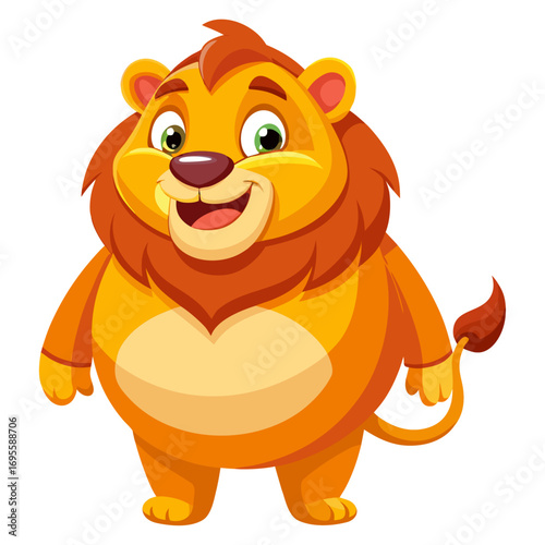 A vibrant 3D render of a cheerful, chubby Lion cartoon character focusing on its stomach.