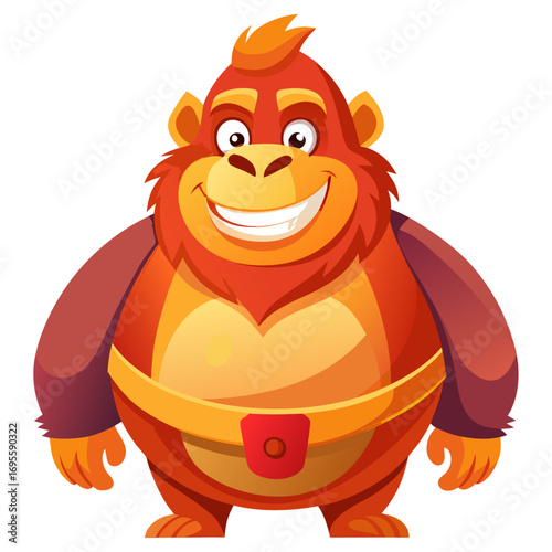 A vibrant 3D render of a cheerful, chubby Orangutan cartoon character focusing on its stomach. 