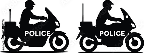 Police motorcycle officer silhouettes set highway patrol law enforcement duty patrol officer silhouette