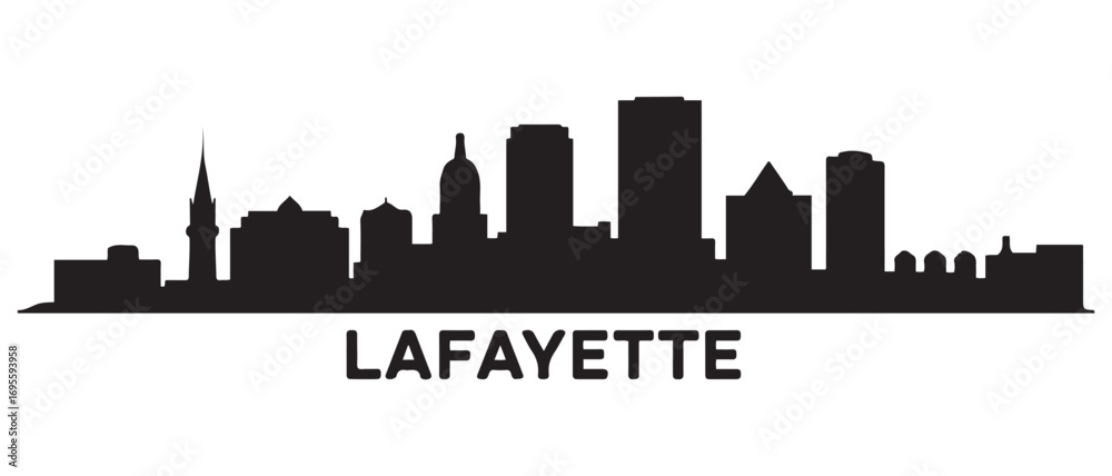 Fototapeta premium Lafayette skyline silhouette. Black Lafayette city design. Vector black silhouette. with white background