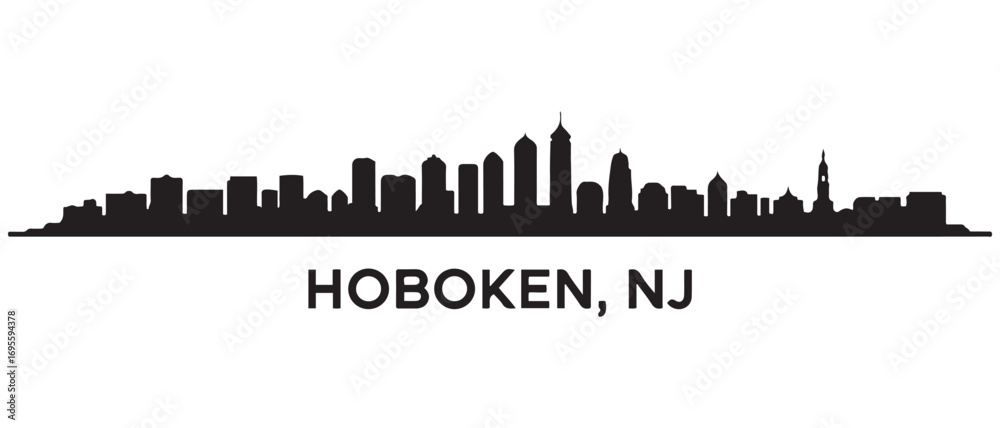 Fototapeta premium Hoboken skyline horizontal banner. Hoboken, NJ. Vector template for your design. Vector black silhouette. with white background