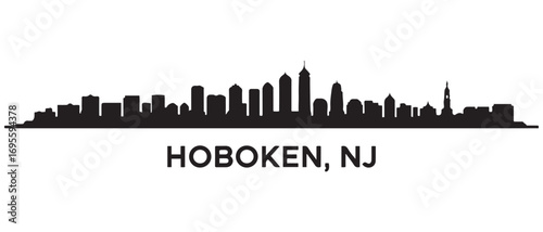 Hoboken skyline horizontal banner. Hoboken, NJ. Vector template for your design. Vector black silhouette. with white background