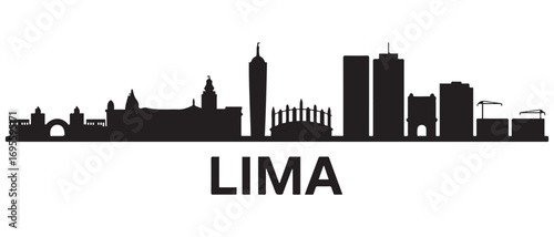 Lima skyline silhouette. Black Lima city design. Vector black silhouette. with white background