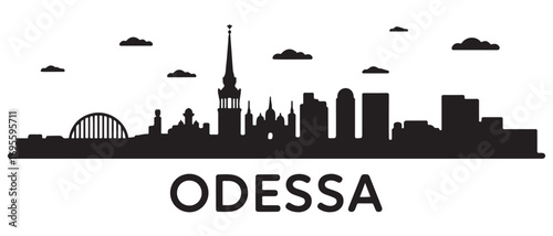 Odessa skyline horizontal banner. Odessa, Ukraine. Vector template for your design. Vector black silhouette. with white background.