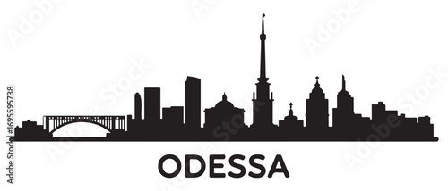 Odessa skyline horizontal banner. Odessa, Ukraine. Vector template for your design. Vector black silhouette. with white background.