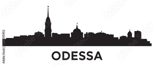 Odessa skyline horizontal banner. Odessa, Ukraine. Vector template for your design. Vector black silhouette. with white background.