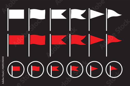 Flag icon set. Waving flag icon. Different flag icons set. Set of red flag icons. different shapes turkey flags, turkey map in official colours and proportion flagpole and wavy shaped