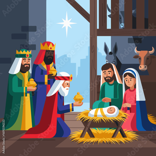 Three Wise Men and Baby Jesus, bible story